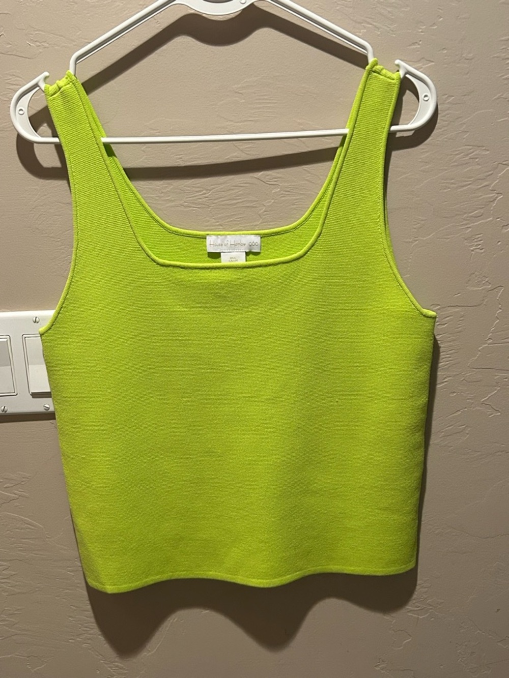 House of Harlow 1960 Ribbed Knit Tank Neon Green Square Neck Top Size Large